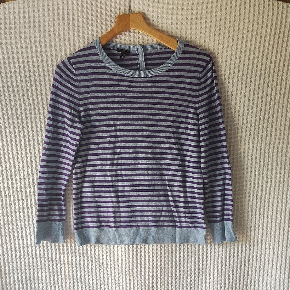 Talbots Lambswool Purple and Blue Striped Knit Sweater Large Petite